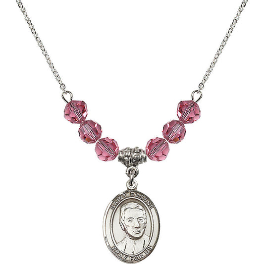 Sterling Silver Saint Eugene de Mazenod Birthstone Necklace with Rose Beads - 8266