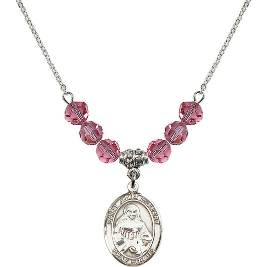 Sterling Silver Saint Julia Billiart Birthstone Necklace with Rose Beads - 8267