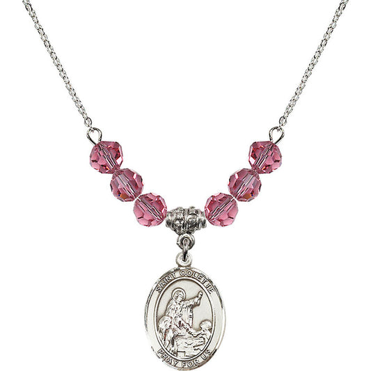Sterling Silver Saint Colette Birthstone Necklace with Rose Beads - 8268