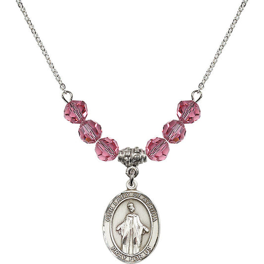 Sterling Silver Our Lady of Africa Birthstone Necklace with Rose Beads - 8269