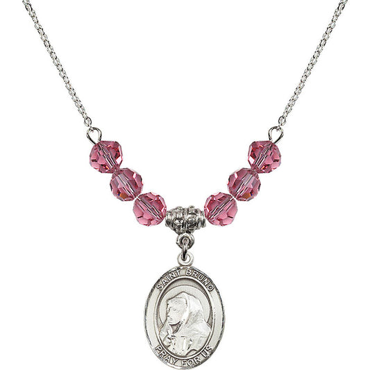 Sterling Silver Saint Bruno Birthstone Necklace with Rose Beads - 8270