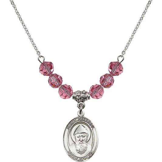 Sterling Silver Saint Sharbel Birthstone Necklace with Rose Beads - 8271