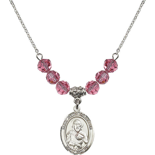 Sterling Silver Saint James the Lesser Birthstone Necklace with Rose Beads - 8277