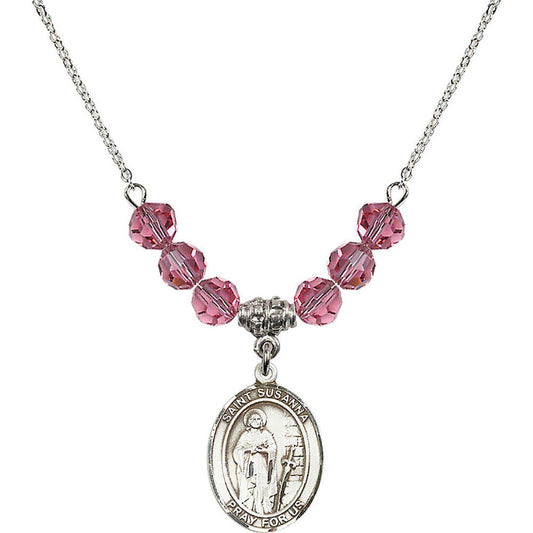 Sterling Silver Saint Susanna Birthstone Necklace with Rose Beads - 8280
