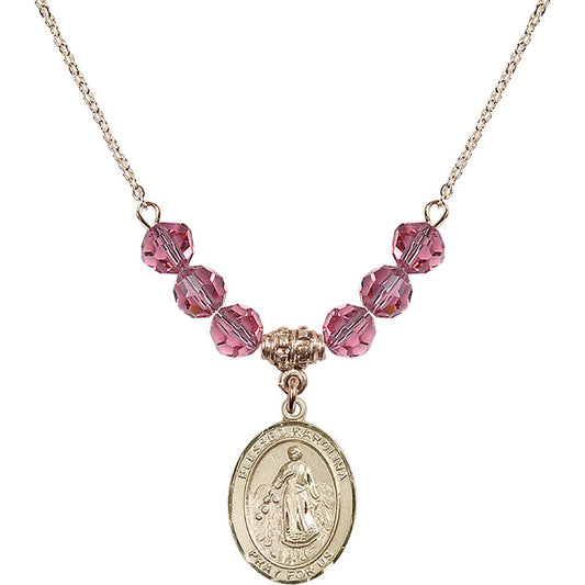 14kt Gold Filled Blessed Karolina Kozkowna Birthstone Necklace with Rose Beads - 8283