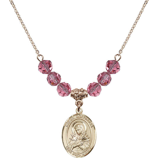 14kt Gold Filled Mater Dolorosa Birthstone Necklace with Rose Beads - 8290