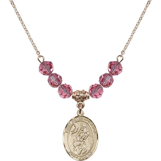14kt Gold Filled Saint Peter Nolasco Birthstone Necklace with Rose Beads - 8291