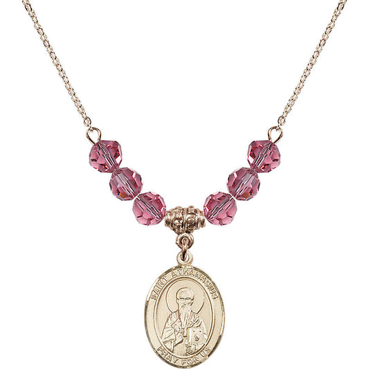 14kt Gold Filled Saint Athanasius Birthstone Necklace with Rose Beads - 8296