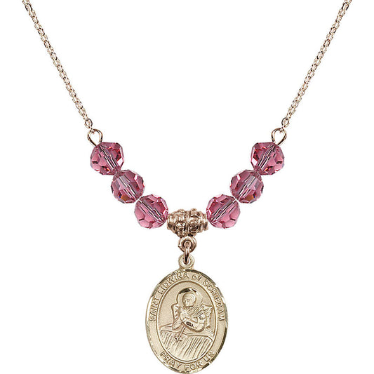 14kt Gold Filled Saint Lidwina of Schiedam Birthstone Necklace with Rose Beads - 8297