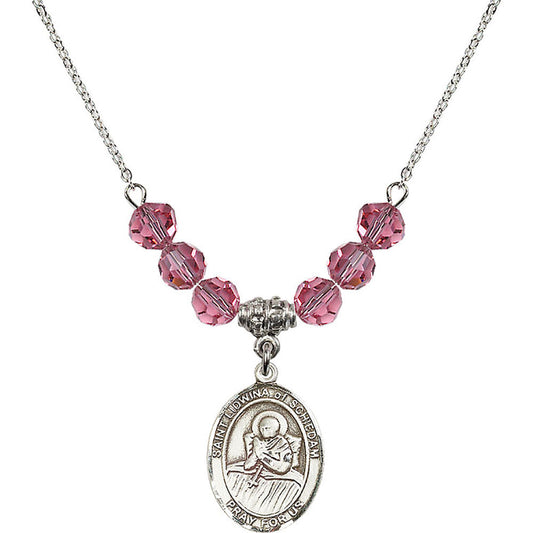 Sterling Silver Saint Lidwina of Schiedam Birthstone Necklace with Rose Beads - 8297