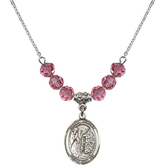 Sterling Silver Saint Fiacre Birthstone Necklace with Rose Beads - 8298