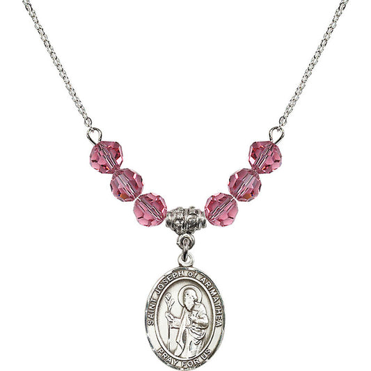 Sterling Silver Saint Joseph of Arimathea Birthstone Necklace with Rose Beads - 8300