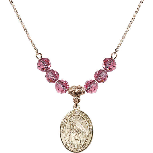 14kt Gold Filled Saint Margaret of Cortona Birthstone Necklace with Rose Beads - 8301