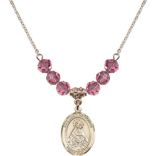 14kt Gold Filled Our Lady of Olives Birthstone Necklace with Rose Beads - 8303