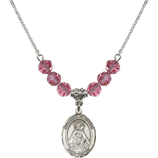 Sterling Silver Our Lady of Olives Birthstone Necklace with Rose Beads - 8303