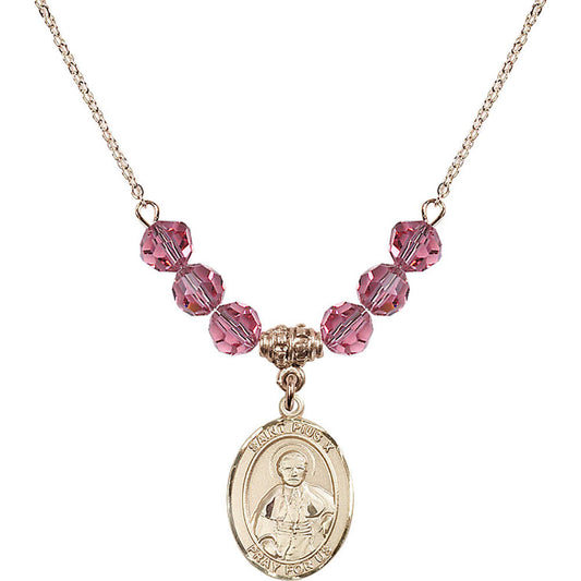 14kt Gold Filled Saint Pius X Birthstone Necklace with Rose Beads - 8305