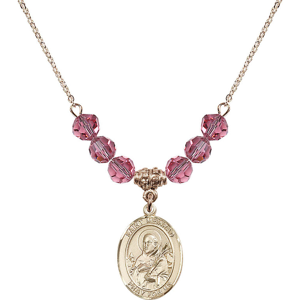 14kt Gold Filled Saint Meinrad of Einsiedeln Birthstone Necklace with Rose Beads - 8307