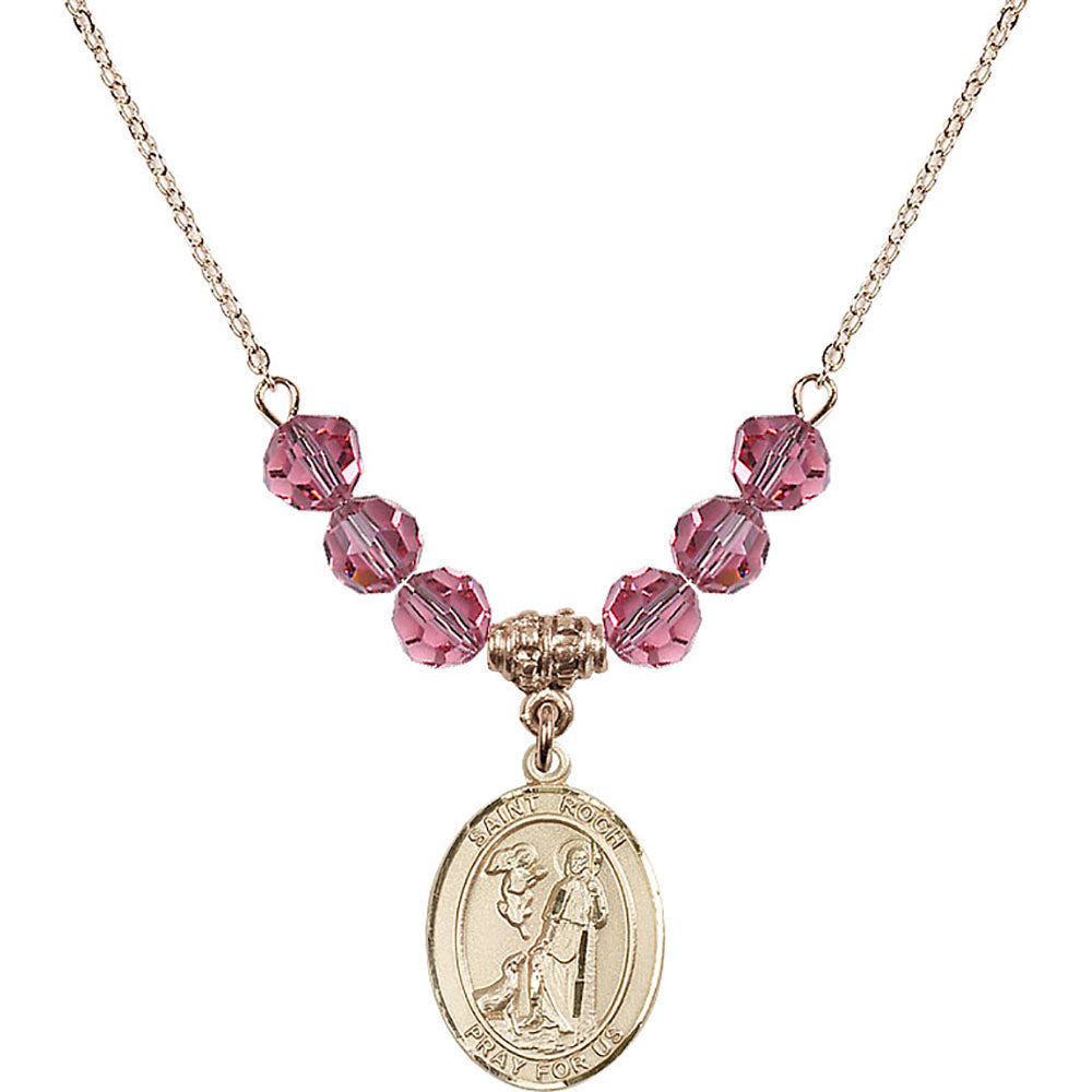 14kt Gold Filled Saint Roch Birthstone Necklace with Rose Beads - 8310