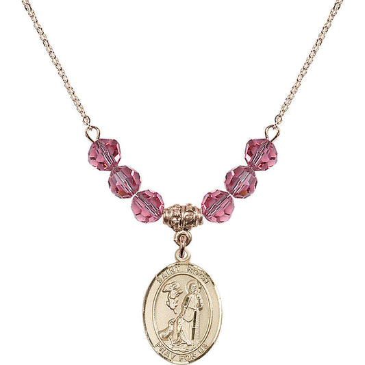 14kt Gold Filled Saint Roch Birthstone Necklace with Rose Beads - 8310