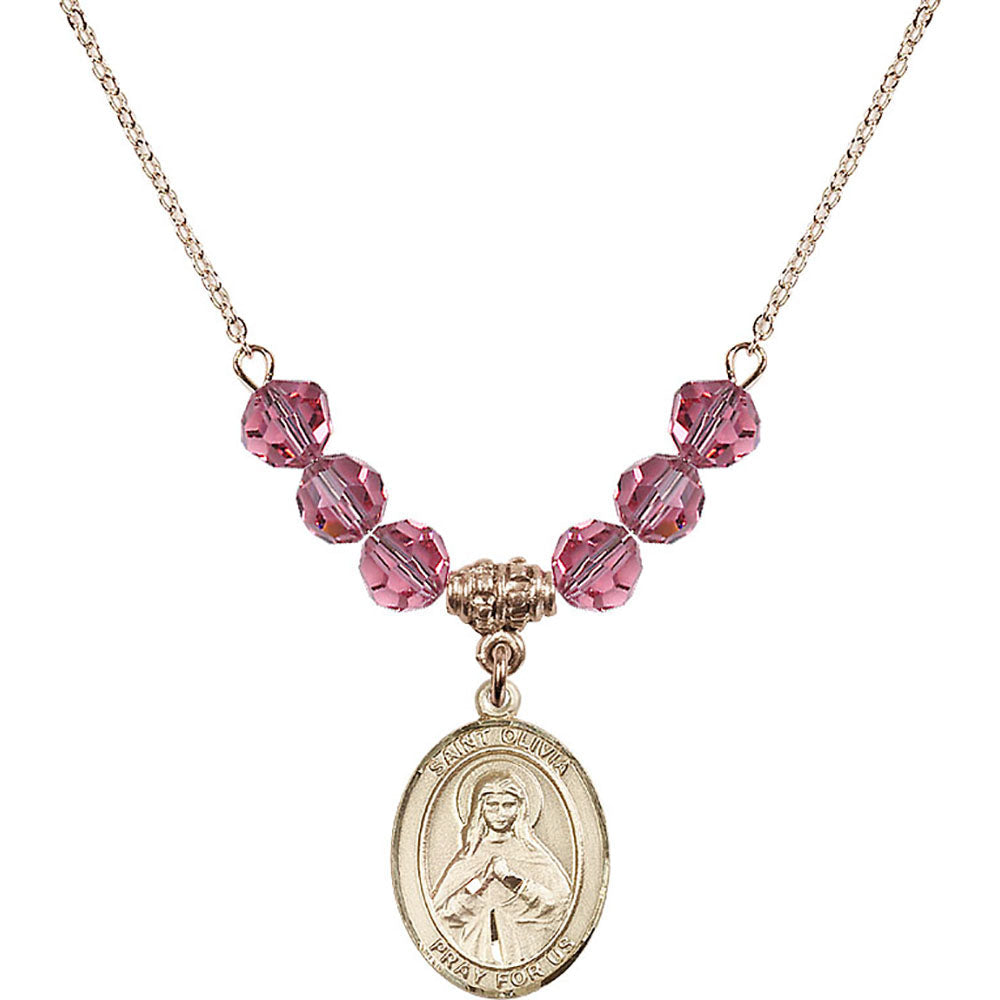 14kt Gold Filled Saint Olivia Birthstone Necklace with Rose Beads - 8312