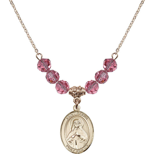 14kt Gold Filled Saint Olivia Birthstone Necklace with Rose Beads - 8312