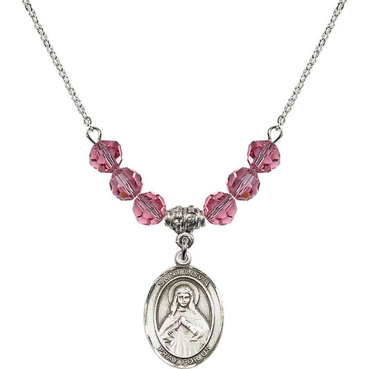Sterling Silver Saint Olivia Birthstone Necklace with Rose Beads - 8312