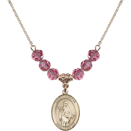 14kt Gold Filled Saint Amelia Birthstone Necklace with Rose Beads - 8313