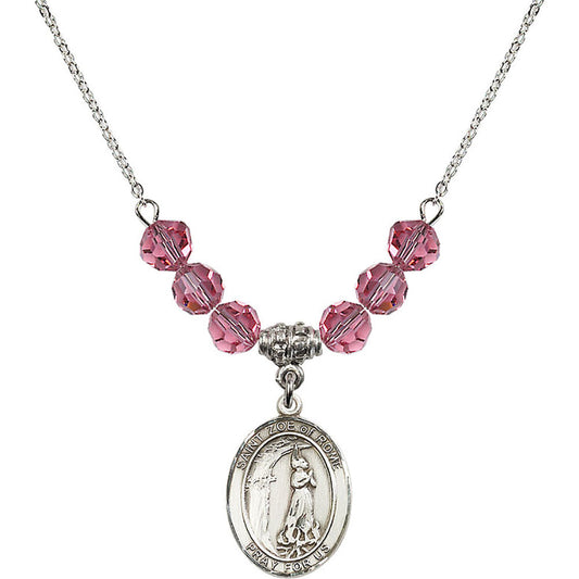 Sterling Silver Saint Zoe of Rome Birthstone Necklace with Rose Beads - 8314