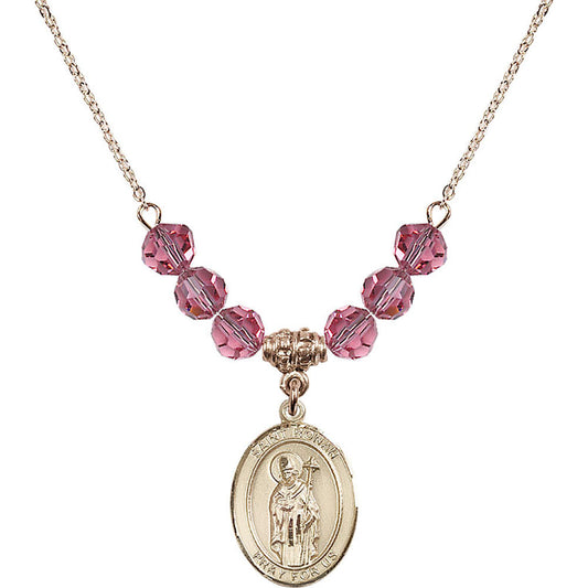 14kt Gold Filled Saint Ronan Birthstone Necklace with Rose Beads - 8315