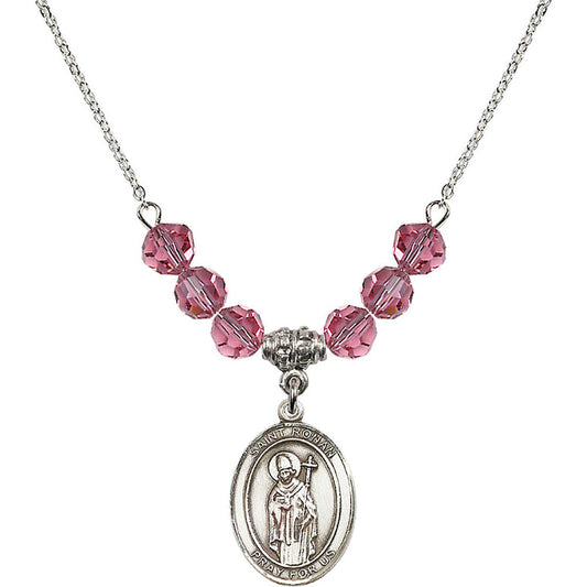 Sterling Silver Saint Ronan Birthstone Necklace with Rose Beads - 8315