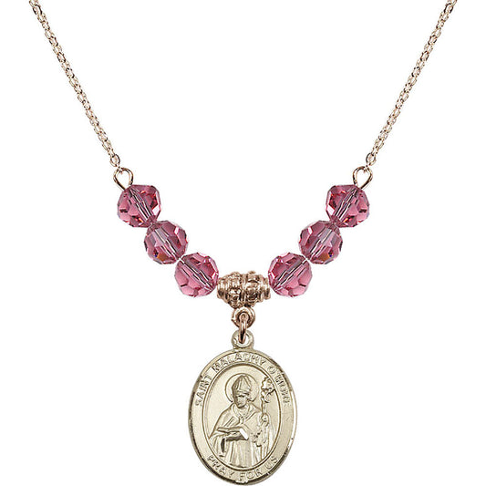 14kt Gold Filled Saint Malachy O'More Birthstone Necklace with Rose Beads - 8316