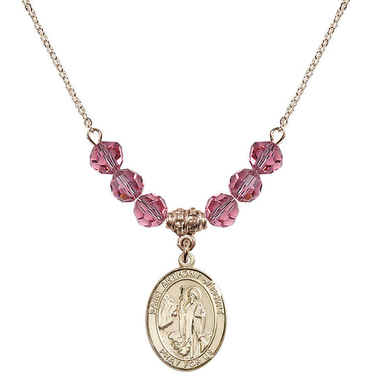 14kt Gold Filled Saint Anthony of Egypt Birthstone Necklace with Rose Beads - 8317