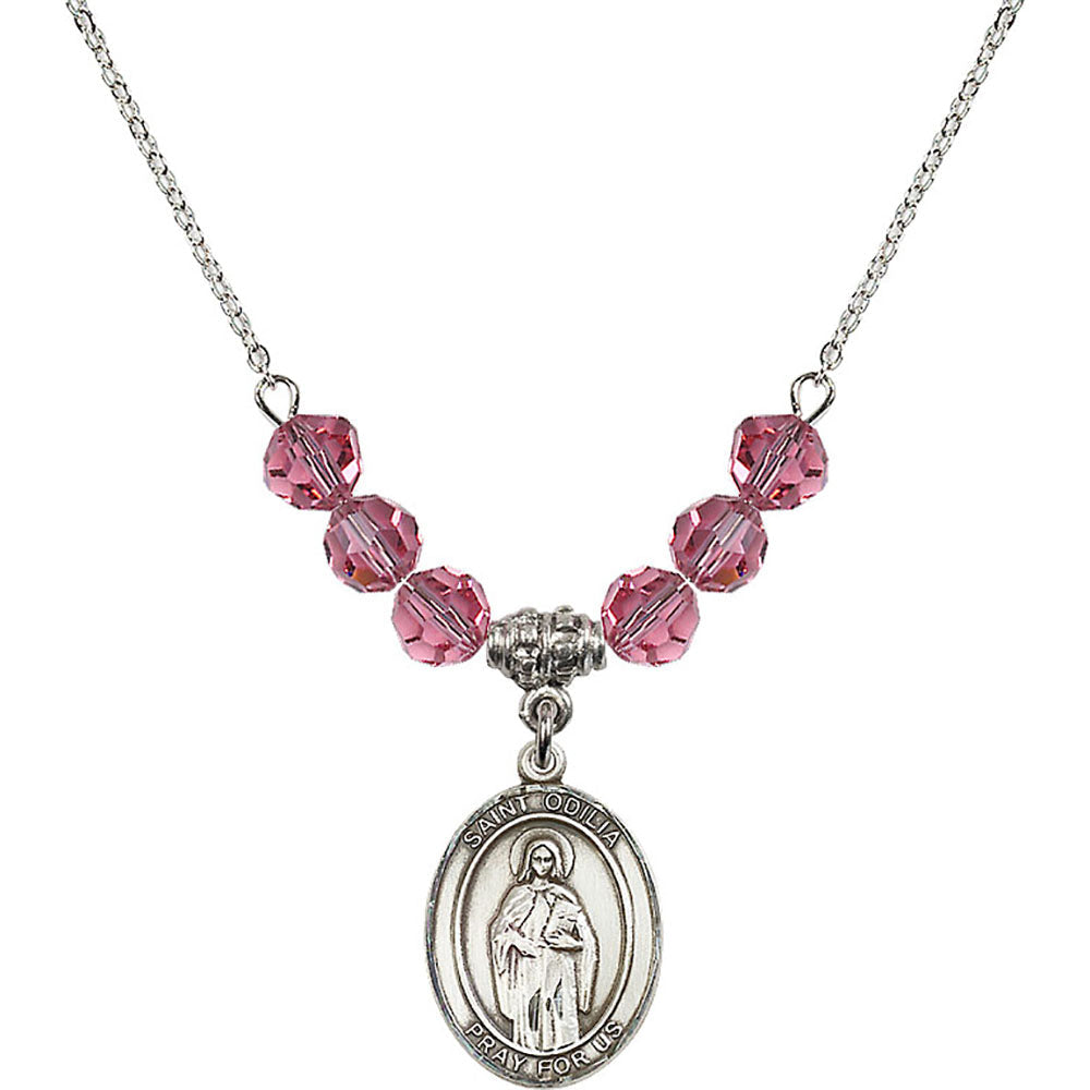 Sterling Silver Saint Odilia Birthstone Necklace with Rose Beads - 8319