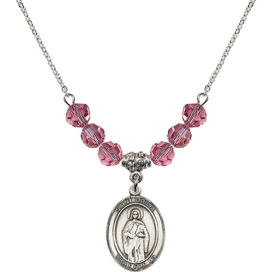 Sterling Silver Saint Odilia Birthstone Necklace with Rose Beads - 8319