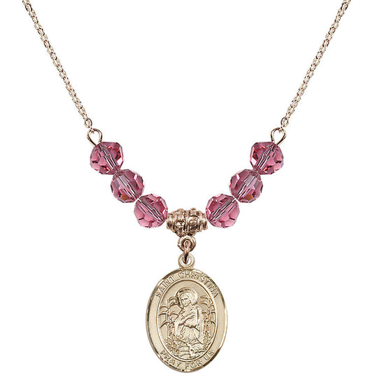 14kt Gold Filled Saint Christina the Astonishing Birthstone Necklace with Rose Beads - 8320