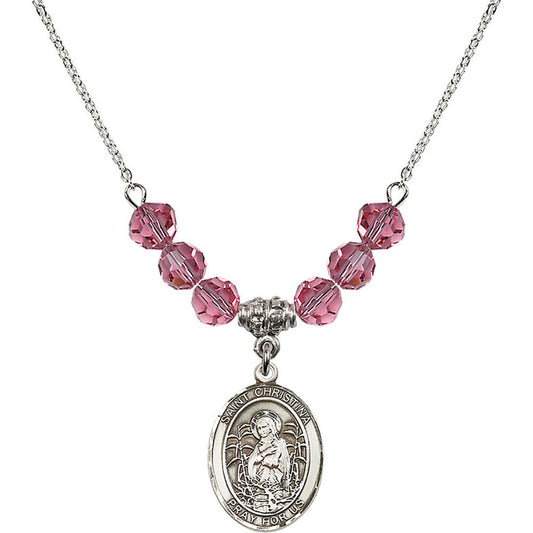 Sterling Silver Saint Christina the Astonishing Birthstone Necklace with Rose Beads - 8320