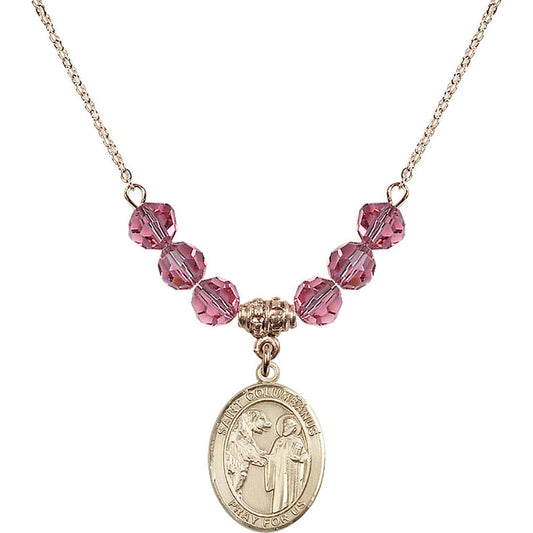 14kt Gold Filled Saint Columbanus Birthstone Necklace with Rose Beads - 8321