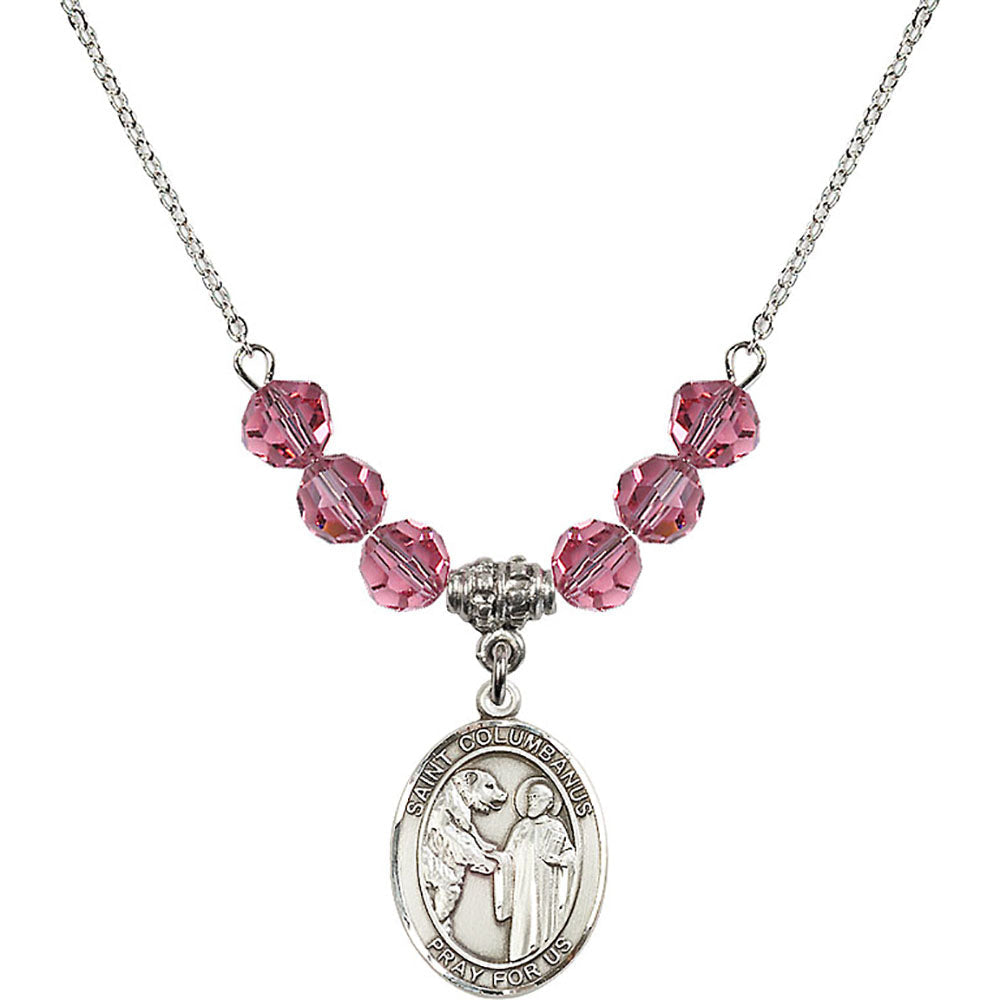 Sterling Silver Saint Columbanus Birthstone Necklace with Rose Beads - 8321