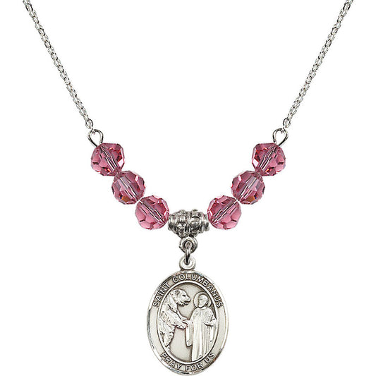 Sterling Silver Saint Columbanus Birthstone Necklace with Rose Beads - 8321