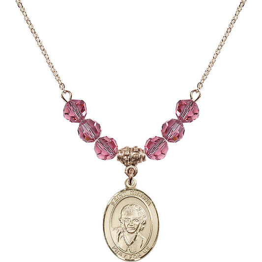 14kt Gold Filled Saint Gianna Beretta Molla Birthstone Necklace with Rose Beads - 8322