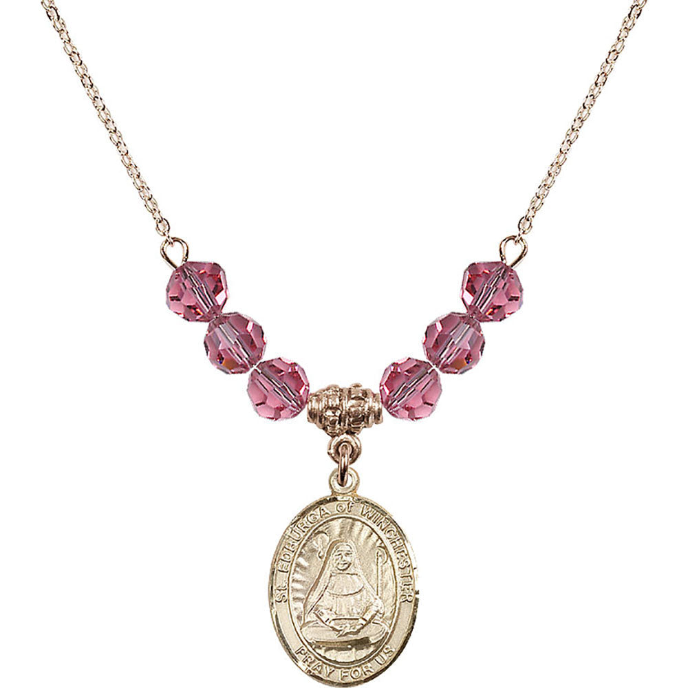 14kt Gold Filled Saint Edburga of Winchester Birthstone Necklace with Rose Beads - 8324
