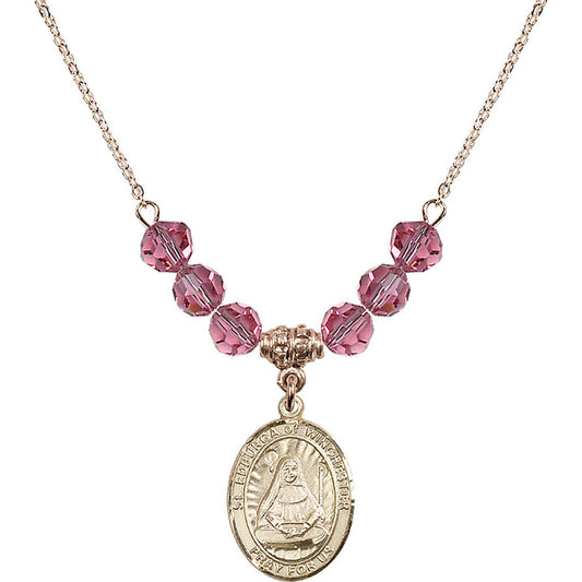 14kt Gold Filled Saint Edburga of Winchester Birthstone Necklace with Rose Beads - 8324