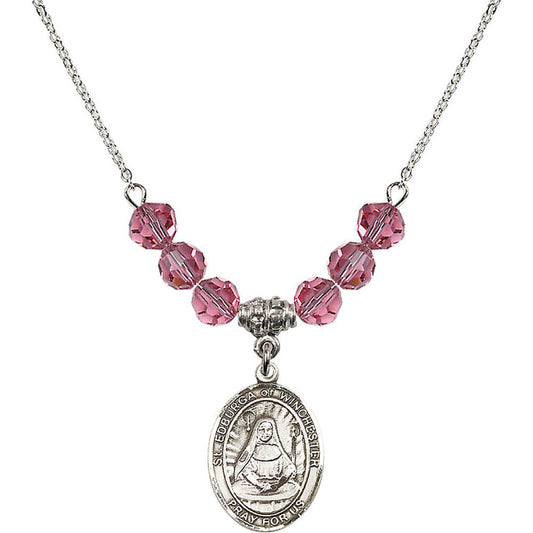 Sterling Silver Saint Edburga of Winchester Birthstone Necklace with Rose Beads - 8324