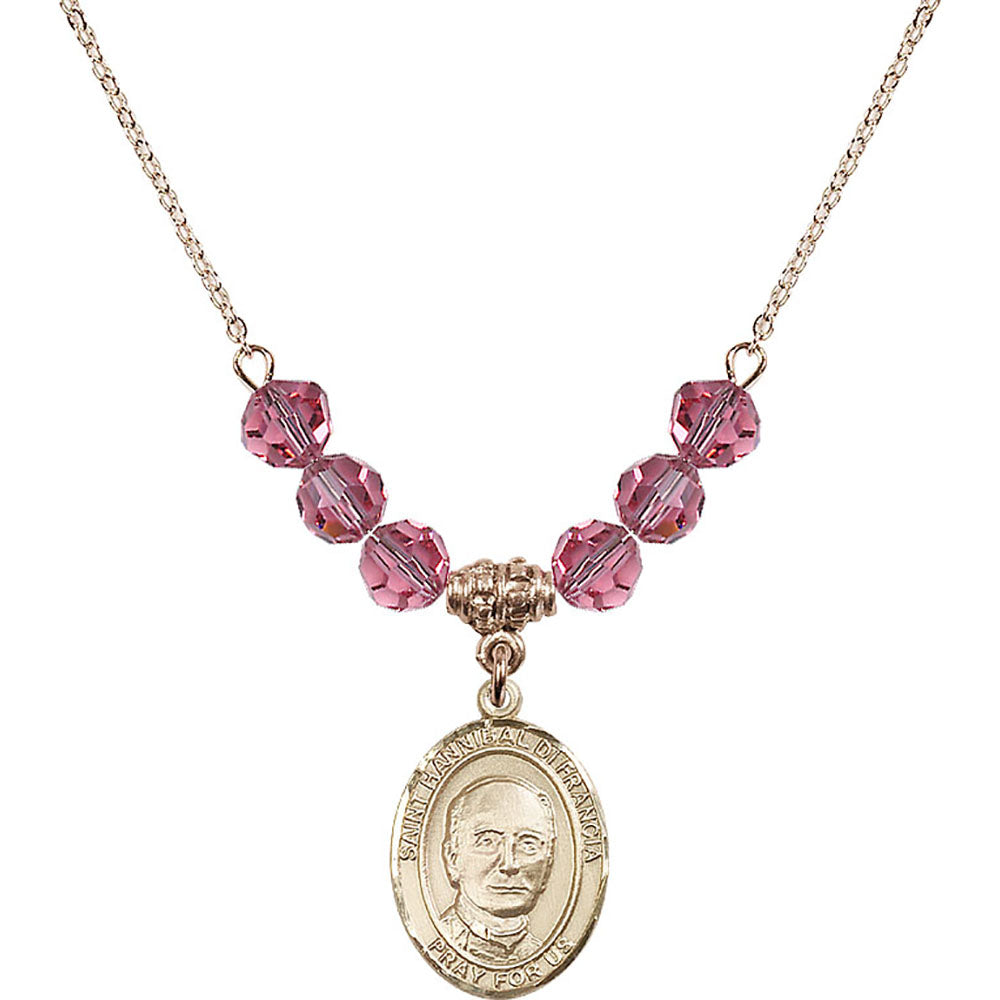 14kt Gold Filled Saint Hannibal Birthstone Necklace with Rose Beads - 8327