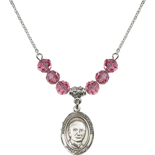 Sterling Silver Saint Hannibal Birthstone Necklace with Rose Beads - 8327