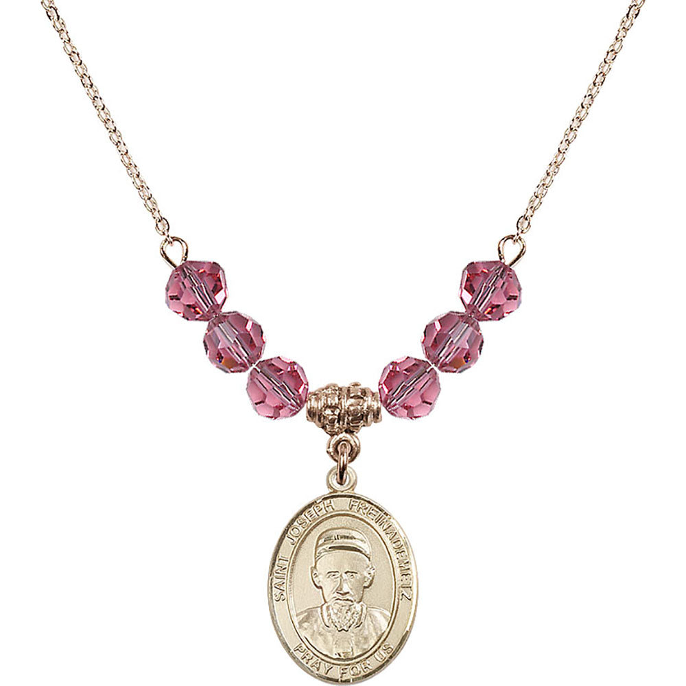 14kt Gold Filled Saint Joseph Freinademetz Birthstone Necklace with Rose Beads - 8329