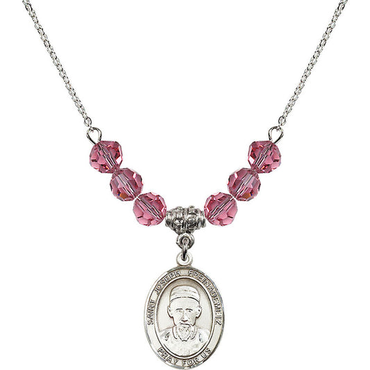 Sterling Silver Saint Joseph Freinademetz Birthstone Necklace with Rose Beads - 8329