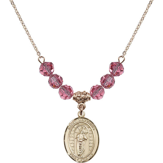 14kt Gold Filled Saint Matthias the Apostle Birthstone Necklace with Rose Beads - 8331