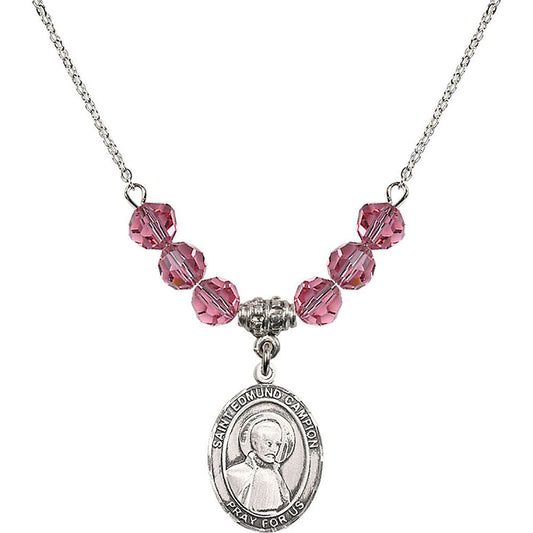 Sterling Silver Saint Edmund Campion Birthstone Necklace with Rose Beads - 8333