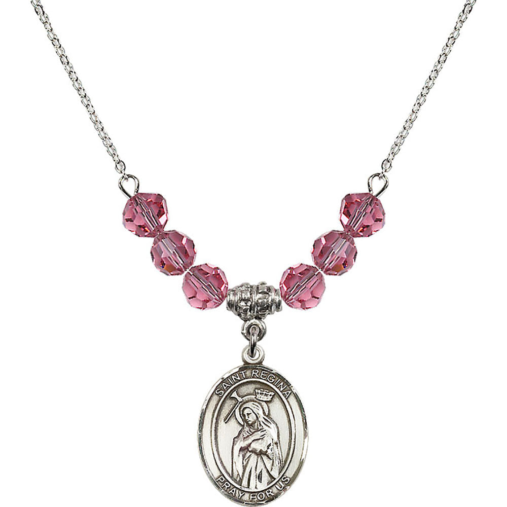 Sterling Silver Saint Regina Birthstone Necklace with Rose Beads - 8335